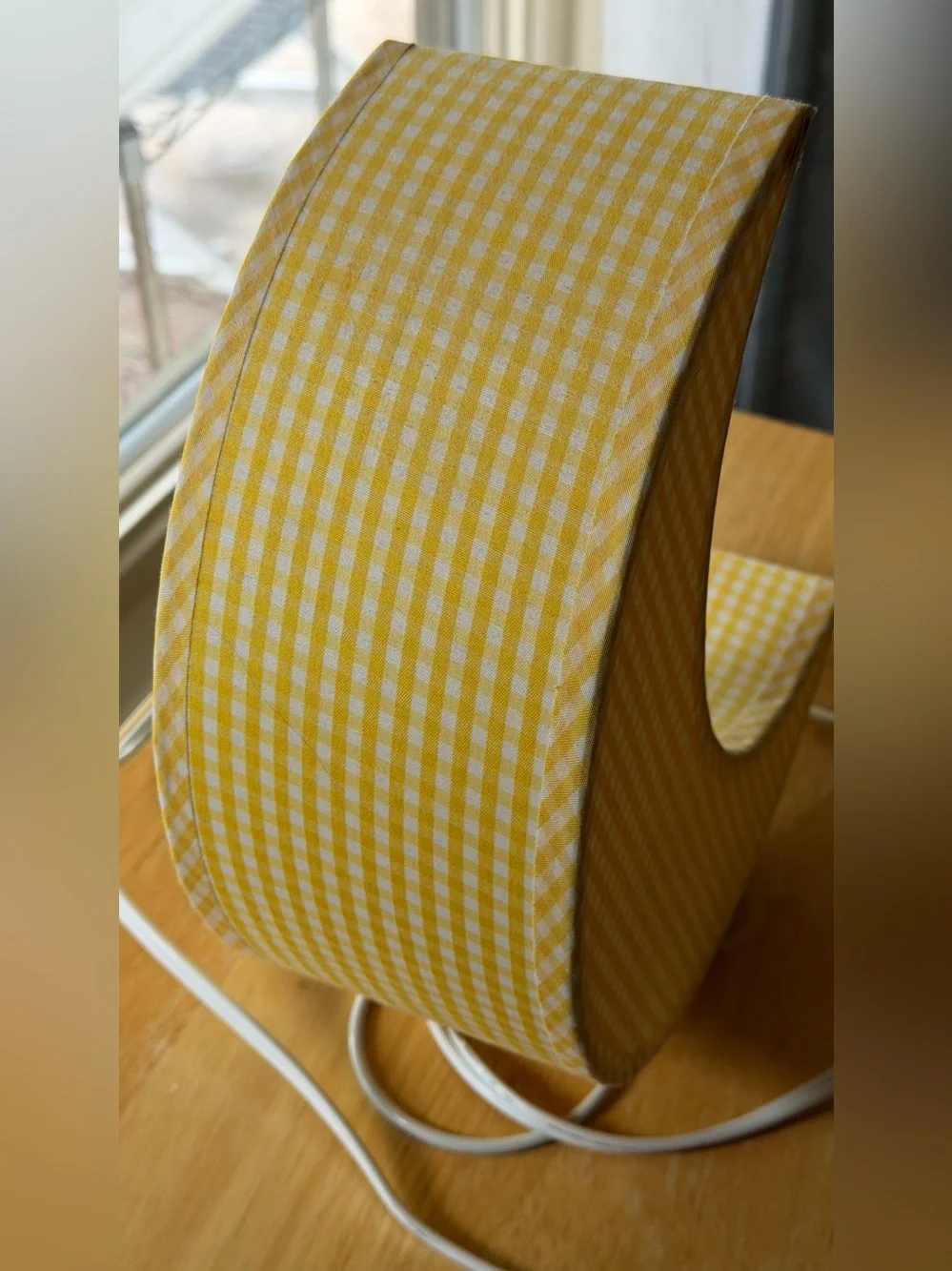 Crescent Moon Nursery Lamp Yellow Gingham Baby Room Night Light 10” Decor